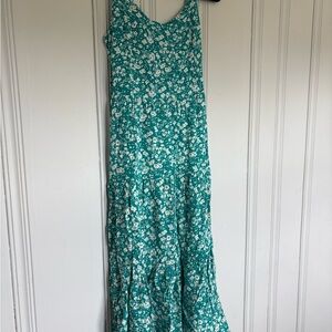 Floral Teal Midi Dress Women Size S Lined Adjustable Straps
